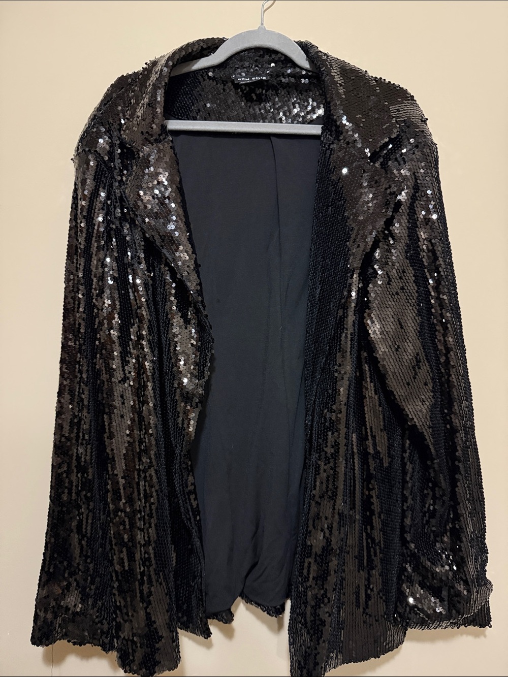 City Chic Black Sequin Open Front Blazer Jacket